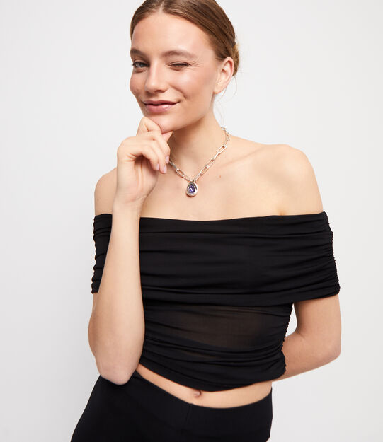 Cha&icirc;ne plaqu&eacute;e argent avec maillons et cristal violet, Argent, large